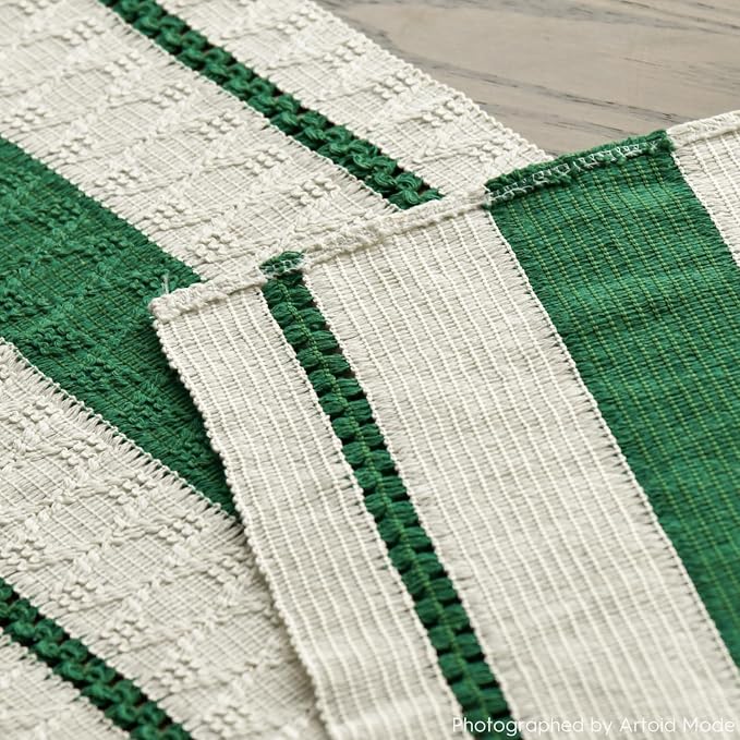 Artoid Mode Emerald Green Rustic Woven Table Runner 12x36 Inch | Holiday - Image 5