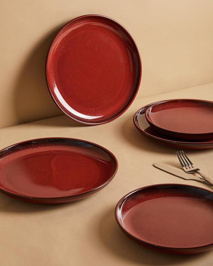 Santorini Mist Terracotta Reactive Glaze Plates and Bowls Sets, Stoneware - Image 6