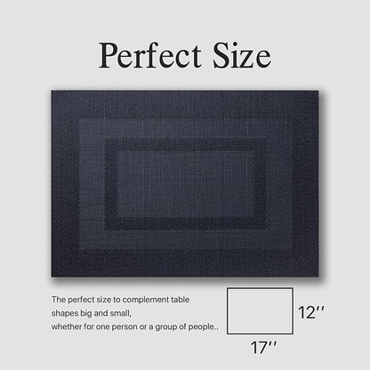 Placemats Set of 12 - Easy Clean Woven Vinyl Placemats for Dining Table, Indoor/Outdoor Place Mats, Washable PVC Table Mats（Black Cube）