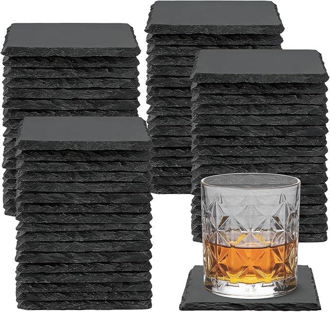 68 Pcs 4 Inch Square Black Slate Coasters Bulk by SIJDIEE