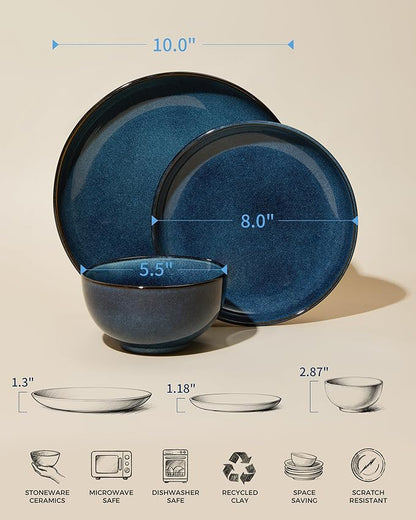 Stoneware Dinnerware Sets for 6, 18 Pieces Ceramic Plates and Bowls Sets - Image 2