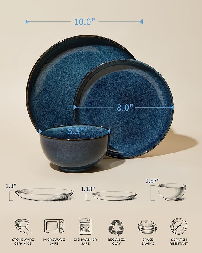 24 Piece Dinnerware Sets for 8, Modern Stoneware Plates and Bowls Setst - Image 2