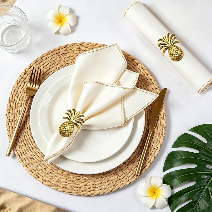 Gold Pineapple Napkin Rings Set of 12 Tropical Fruit Napkin Holders - Image 6