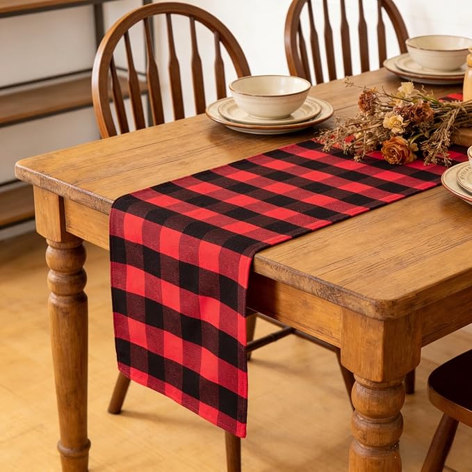 ShinyBeauty Red Black Table Runner 13X108-Inch Checked Runner by ShinyBeauty