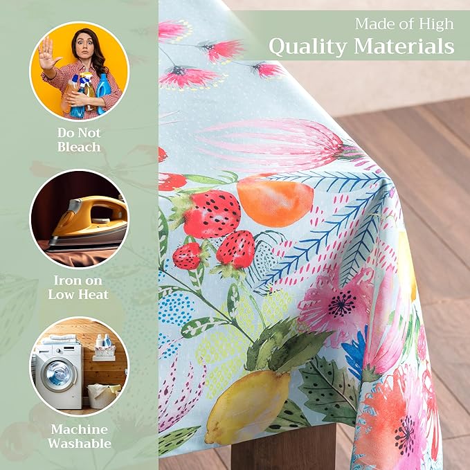 Maison d' Hermine Table Cloth Rectangle Table 100% Cotton 60 x 108 Inches Tablecloth Reusable Decorative for Dining Room Farmhouse Home Valentines Day Decorations Spring Summer - Jardin D'Ete - Mint