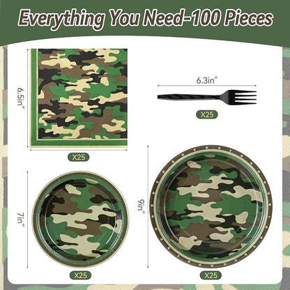 100 Pcs Disposable Camouflage Party Tableware Set - Image 2