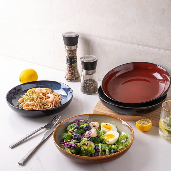 LERATIO 9.0" Ceramic Pasta Bowls Set of 4, 38oz Large Stoneware Bowls Set | - Image 2