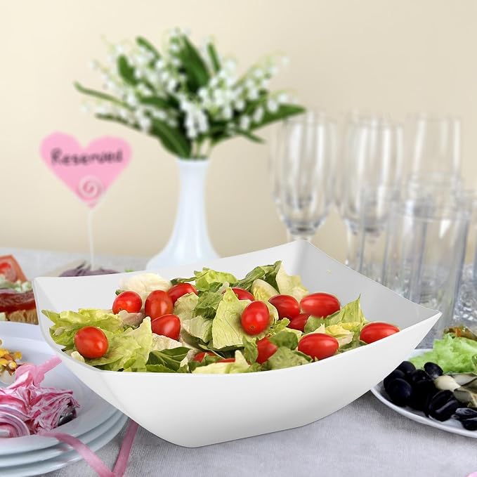 R-kay 6 Pack Square Extra Large Plastic White Serving Bowls -128 Oz White - Image 4