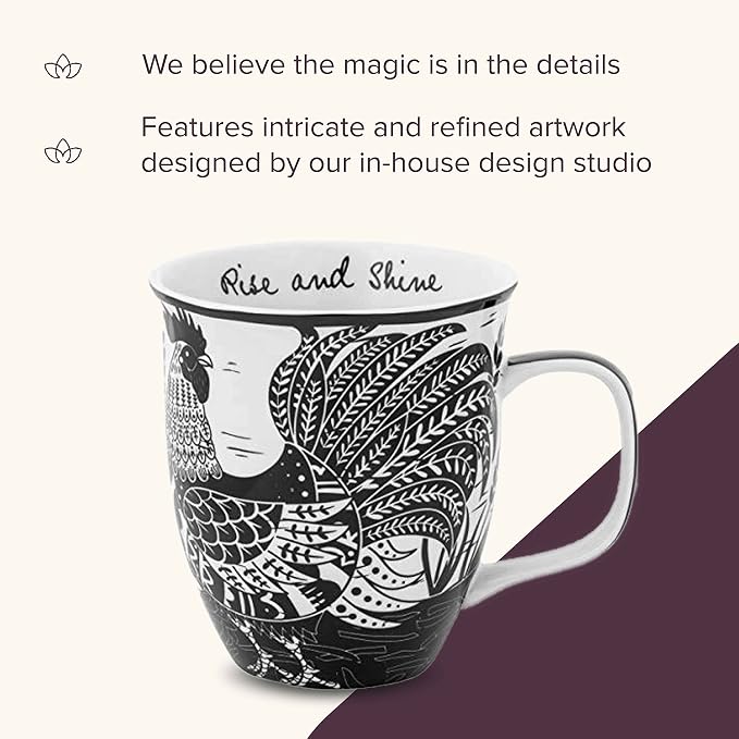 Karma Gifts 14 oz Black and White Boho Mug Rooster - Image 4