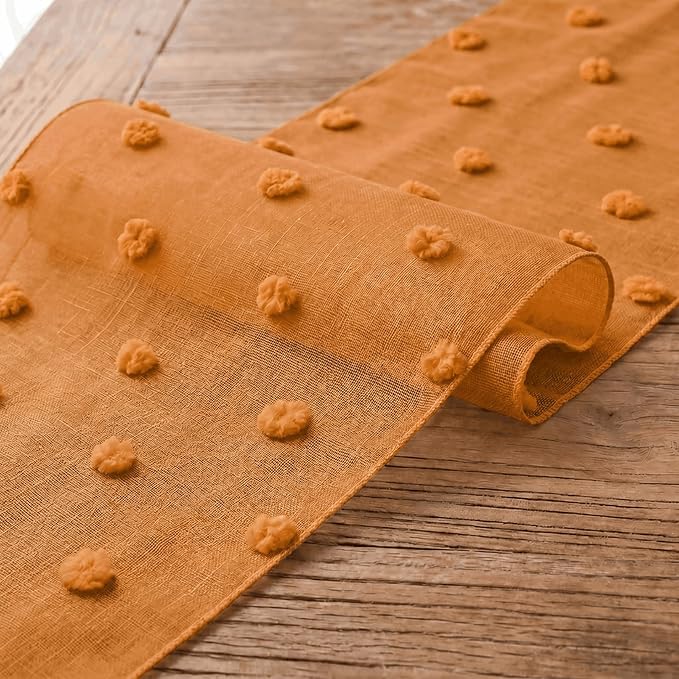 Artoid Mode Caramel Pom Pom Tulle Table Runner, Seasonal Fall Thanksgiving - Image 6