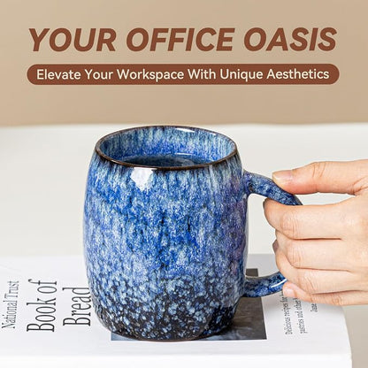Sakura Blue Reactive Glaze Ceramic Coffee Mug - 14 oz Unique Mug - Image 5