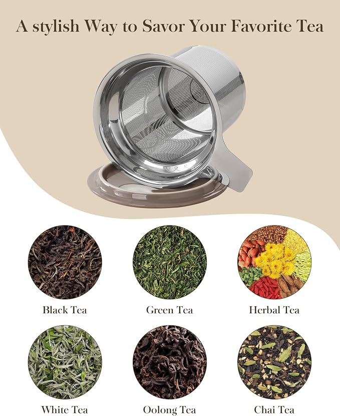 MALACASA Ceramic Tea Mug with Lid and Stainless Steel Infuser, 18 oz Large Tea - Image 7