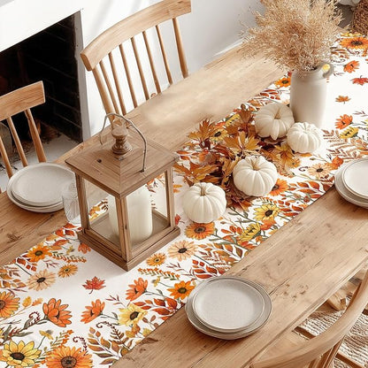 Fall Pumpkins and Sunflowers Table Runner 13x48 Inch, Maple Leaves Farmhouse - Image 8