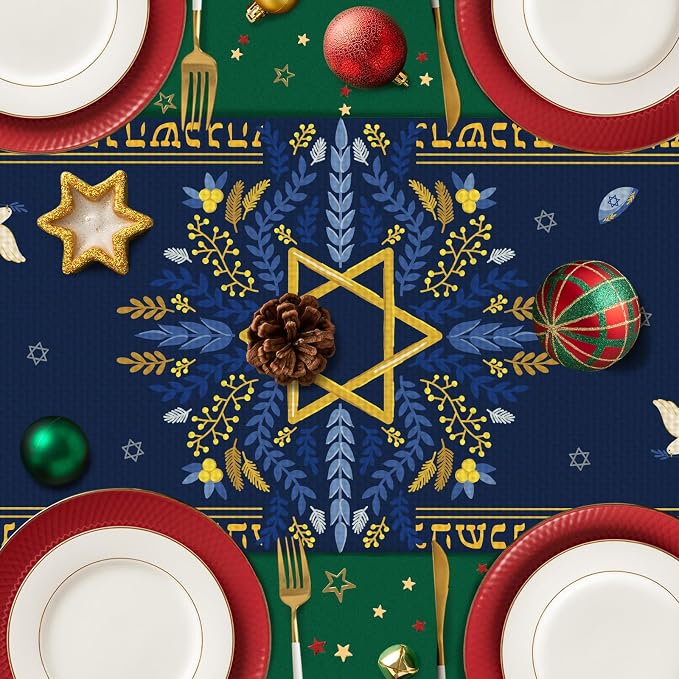 Hanukkah Burlap Table Runner Seasonal Kitchen Dining Linen Table Decoration - Image 5