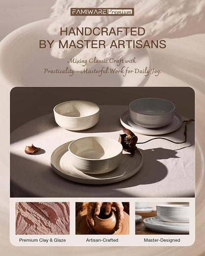 Stoneware Dinnerware Set for 8, Coupe Plates & Bowls, 24-Piece Speckled Spiral - Image 6