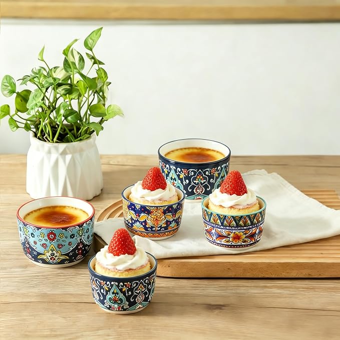 8 oz Ramekins Oven Safe Set of 6, Ceramic Sauce Cups, Bohemian | Ideal - Image 5