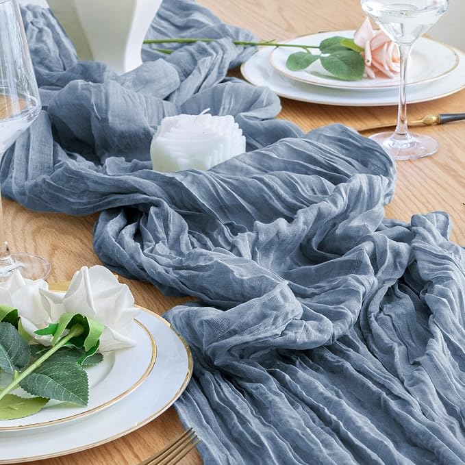 Cheesecloth Table Runner 10FT 12Pcs Dusty Blue Boho Gauze Runners | Cheese - Image 6