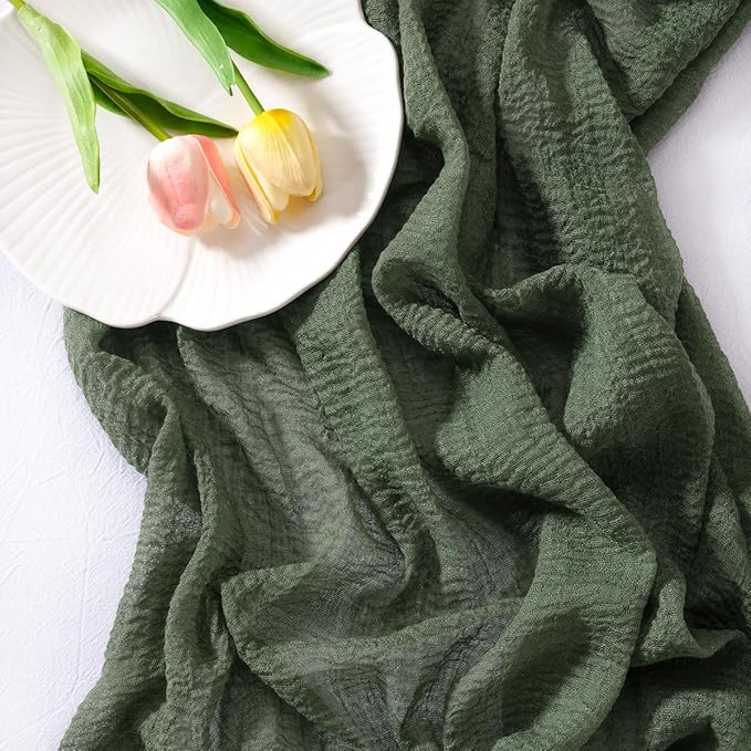 Cheesecloth Table Runner Summer Boho Wedding Shower Party Home Decor | Olive - Image 3