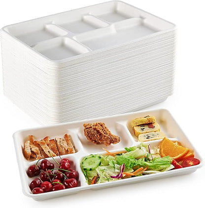 Compostable Disposable 5 Compartment Paper Plates, 12.5inch | 100 Pack by ECOLipak