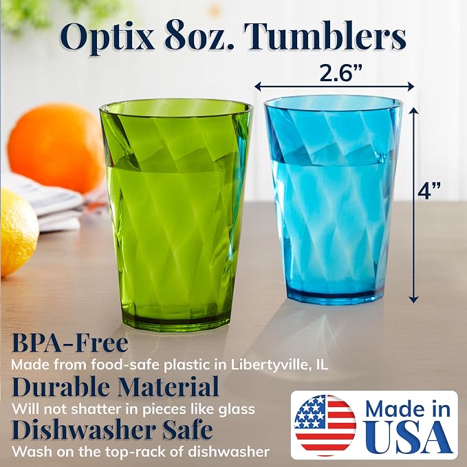 US Acrylic Optix Mini Plastic Reusable Drinking Glasses 8oz Juice Cups in Jewel - Image 2
