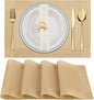 Winknowl Placemats Set of 4, Washable Vinyl Woven Placemats, Heat Resistant & Wipeable Table Mats for Kitchen Dining Table (Golden)