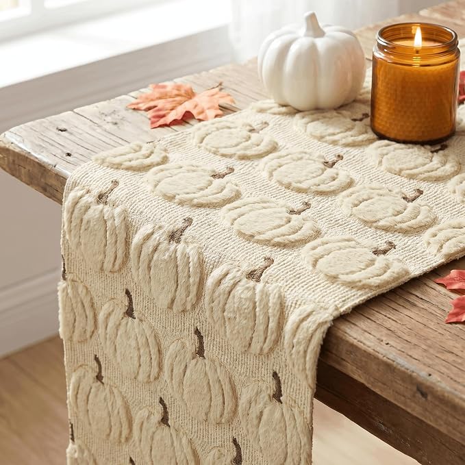 Artoid Mode Beige Soft Faux Fur Fall Table Runner 13x48 Inch | Seasonal Kitchen - Image 5