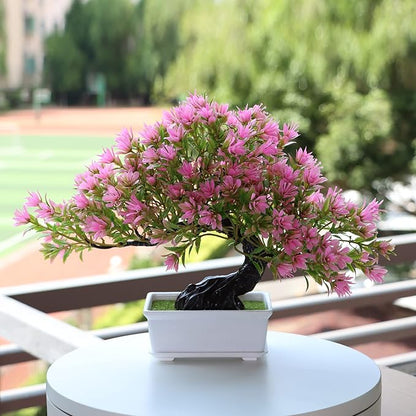 Artificial Bonsai Tree Fake Plants for Home Decor, Living Room Bathroom Bookshelf Entryway Table Wall Shelf Modern Farmhouse Decor, 9.5" Tall, Pink