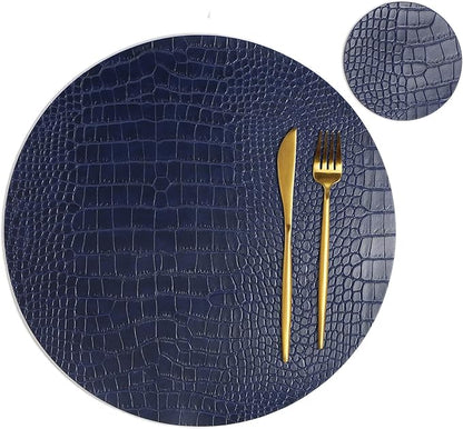 Round Leather Placemats for Round Tables Set of 8, Blue Table Place Mats and Coasters, Washable Easy to Care for Indoor Decor 13" Diameter