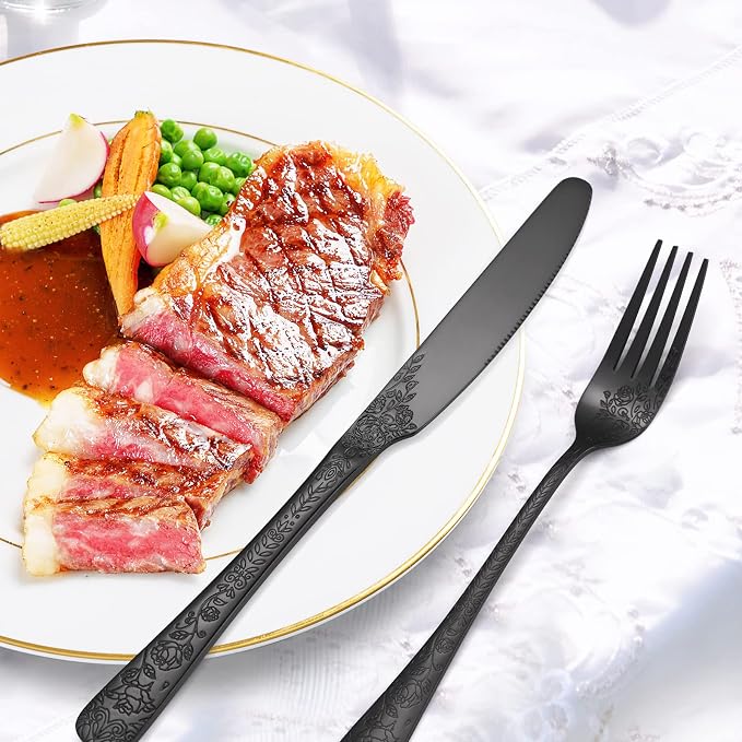 40-Piece Unique Silverware Set, OIULO Embossed Pattern Flatware Set - Image 6