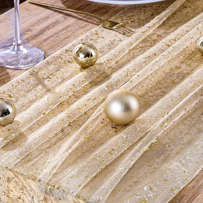 12PC Gold Sparkly Gauze Table Runner 120 Inch 10FT Dining Wedding Baby Shower - Image 3