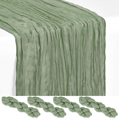 Showgeous 4 Pack Sage Green Cheesecloth Table Runner, 17 x 108 Inches | Boho by Showgeous