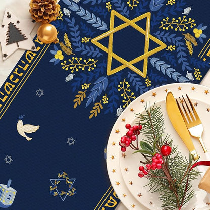 Hanukkah Burlap Table Runner Seasonal Kitchen Dining Linen Table Decoration - Image 4