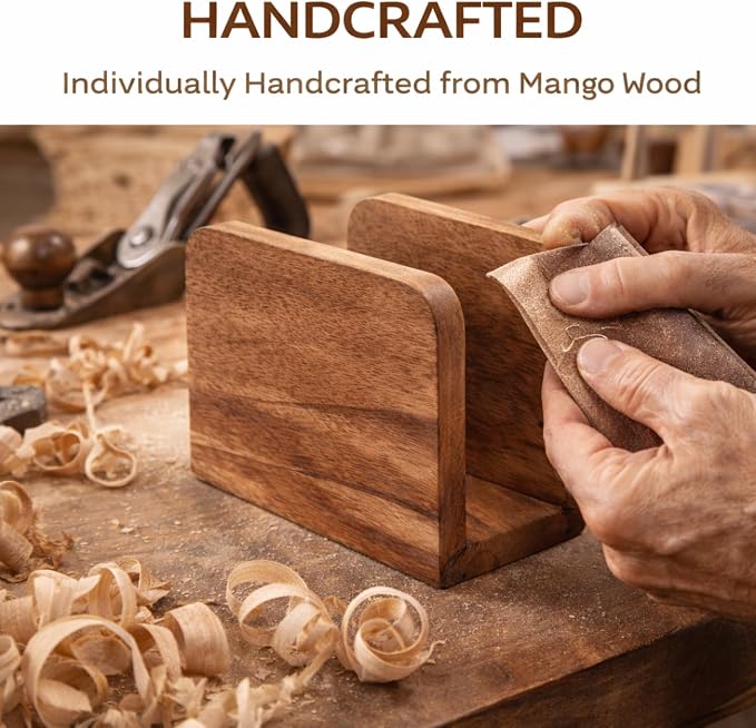 Mango Wood Burning Finish Napkin Holder, 5.5"x2.5"x4" | Upright Paper Napkin - Image 7