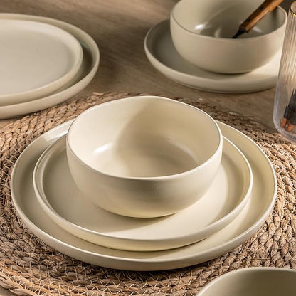 AmorArc Ceramic Dinnerware Sets, Wavy Rim Stoneware Plates and Bowls Sets,Dishwasher & Microwave & Oven Safe Dishes set, Service for 4 (12pc)