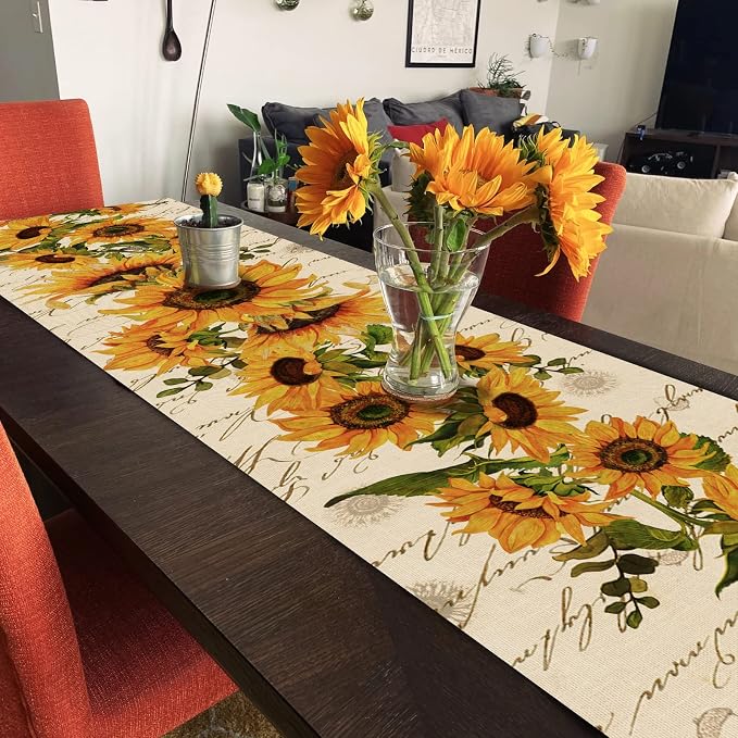 Seliem Fall Sunflowers Table Runner, Vintage Spring Summer Flower Home | - Image 3