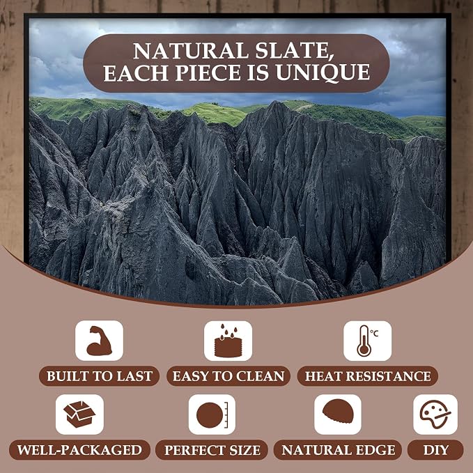 Slate Coasters Set of 8 with Metal Holder, Modern Stone Coasters - Image 3