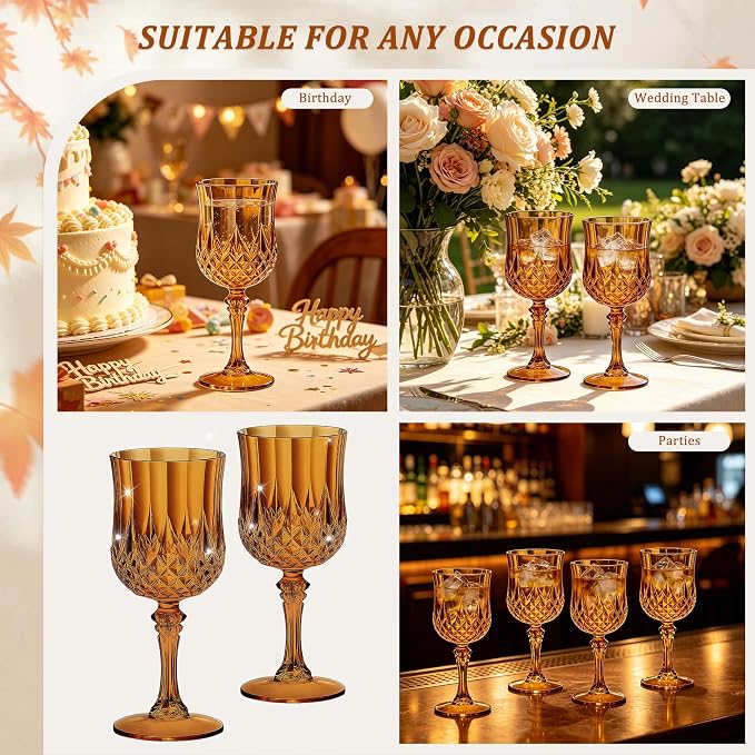 7OZ Plastic Wine Glasses, Reusable Vintage Goblets Unbreakable Drinking Glasses - Image 6