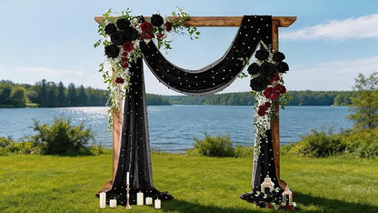 Pearl Table Runner Gauze Sheer 19FT Wedding Draping Fabric Decor | Black Summer - Image 2