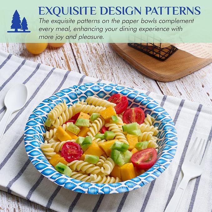 MUCHII 20 Oz Paper Bowls 180 Count Disposable Bowls, Printed Soak Proof Large - Image 2
