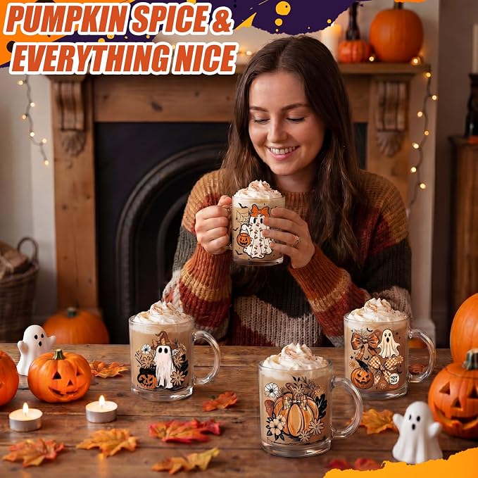 Tioncy 4 Pcs Halloween Ghost Coffee Mugs 12 oz Pumpkin Glass Cups - Image 3