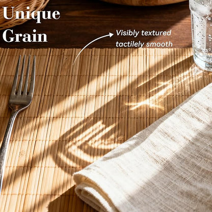 4-Pack Bamboo Placemats,Woven Heat-Resistant Rectangular Table Mats,Natural Dining Place Mats,Rustic Japanese Style Wood Mats for Indoor Dining,Kitchen and Party Use, Coffee