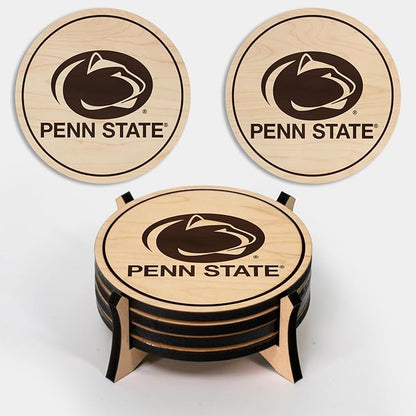 LazerEdge Wooden Coaster Set - 100+ University Designs Hand Crafted from Maple Wood - Officially Licensed Product - 4-Pack (Penn State Nittany Lions)