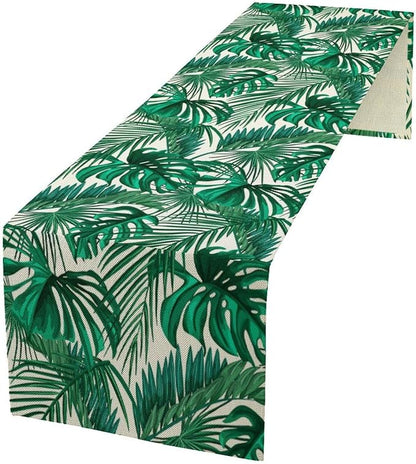 Tropical Leaves Table Runner Jungle Green Plam Tree Leave Retro Boho Hawaii by moderw