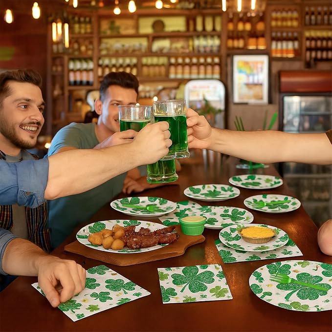 100 Pcs St. Patrick’s Day Shamrock Tableware Party Supplies Set, Serves 25 – - Image 7