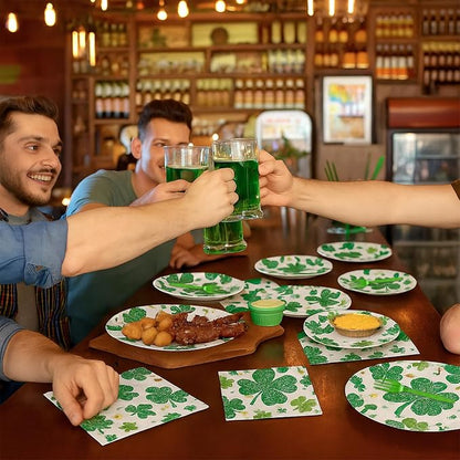 100 Pcs St. Patrick’s Day Shamrock Tableware Party Supplies Set, Serves 25 – - Image 7