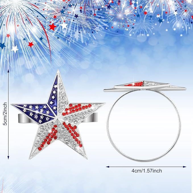 Geiserailie 6 Pieces Patriotic Napkin Rings 4th of July Star Napkin Ring Holder - Image 3