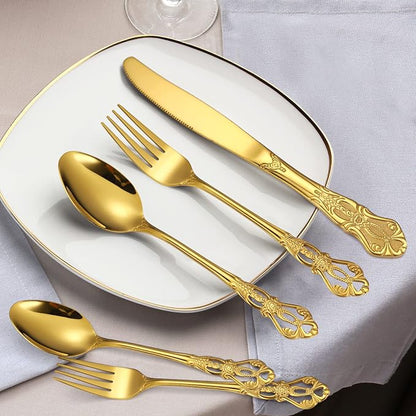 Retro Silverware Gold Set for 4 Stainless Steel Flatware Royal 20 Piece Cutlery - Image 4