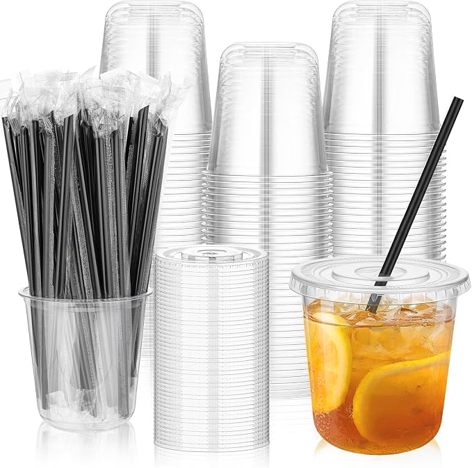 tchrules 100 Set 12oz Clear Round Bottom Plastic Cups by Tchrules