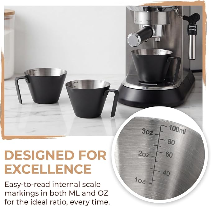 4 Pack Stainless Steel Espresso Measuring Cup, 3.4OZ/100ML Double Spout - Image 3
