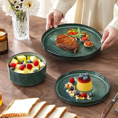 vancasso Plates and Bowls Sets for 6, 18 Pieces Green Dinnerware Sets for Kitchen, Modern Stoneware Dishes Set, Dishwasher and Microwave Safe, Series Starry